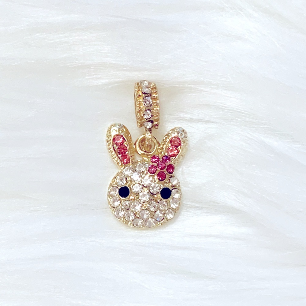 White And Pink Rhinestone Gold Spacer Bead